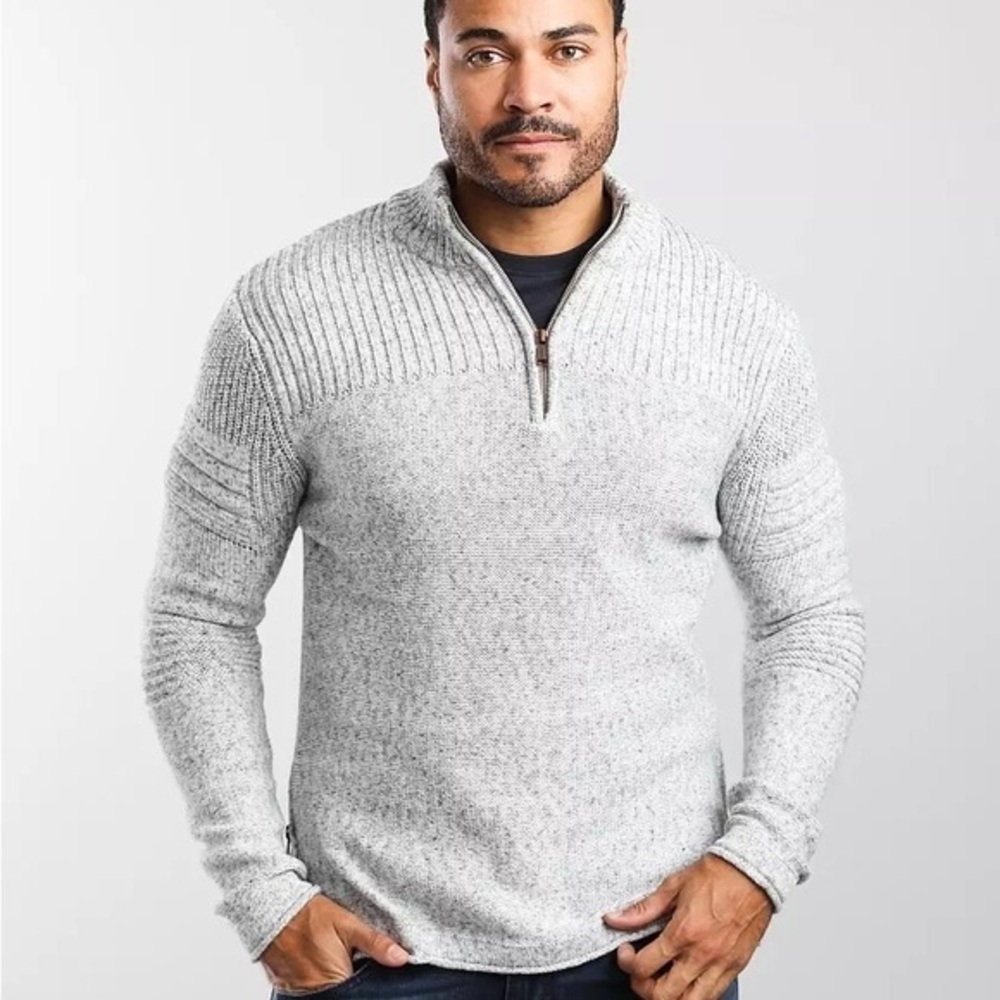 Carbon Men’s Heather Gray Half Zip Classic Long Sleeve Sweater, Size L